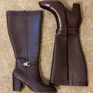 NEW UNWORN Giani Bernini Brown Leather Tall Boots with Heel and Wide Calf Sz 8W